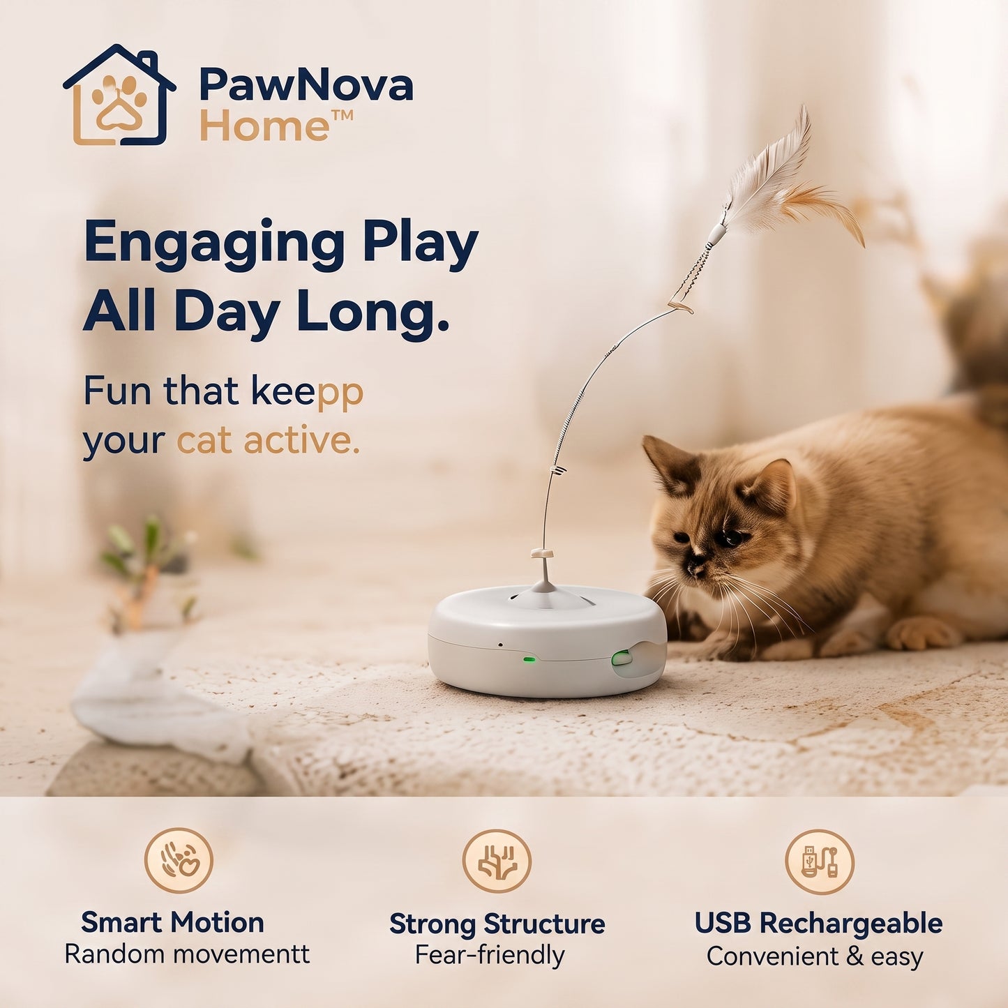 PawNova Home™ SmartPlay Interactive Cat Toy