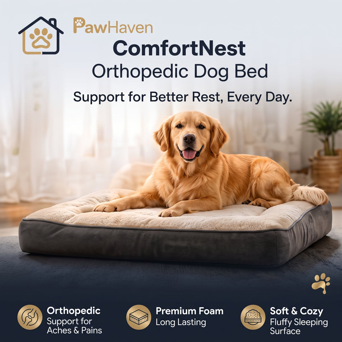 PawNova Home™ ComfortNest Orthopedic Dog Bed