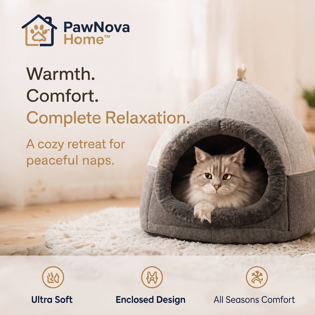 PawNova Home™ CozyHaven Premium Cat Cave Bed