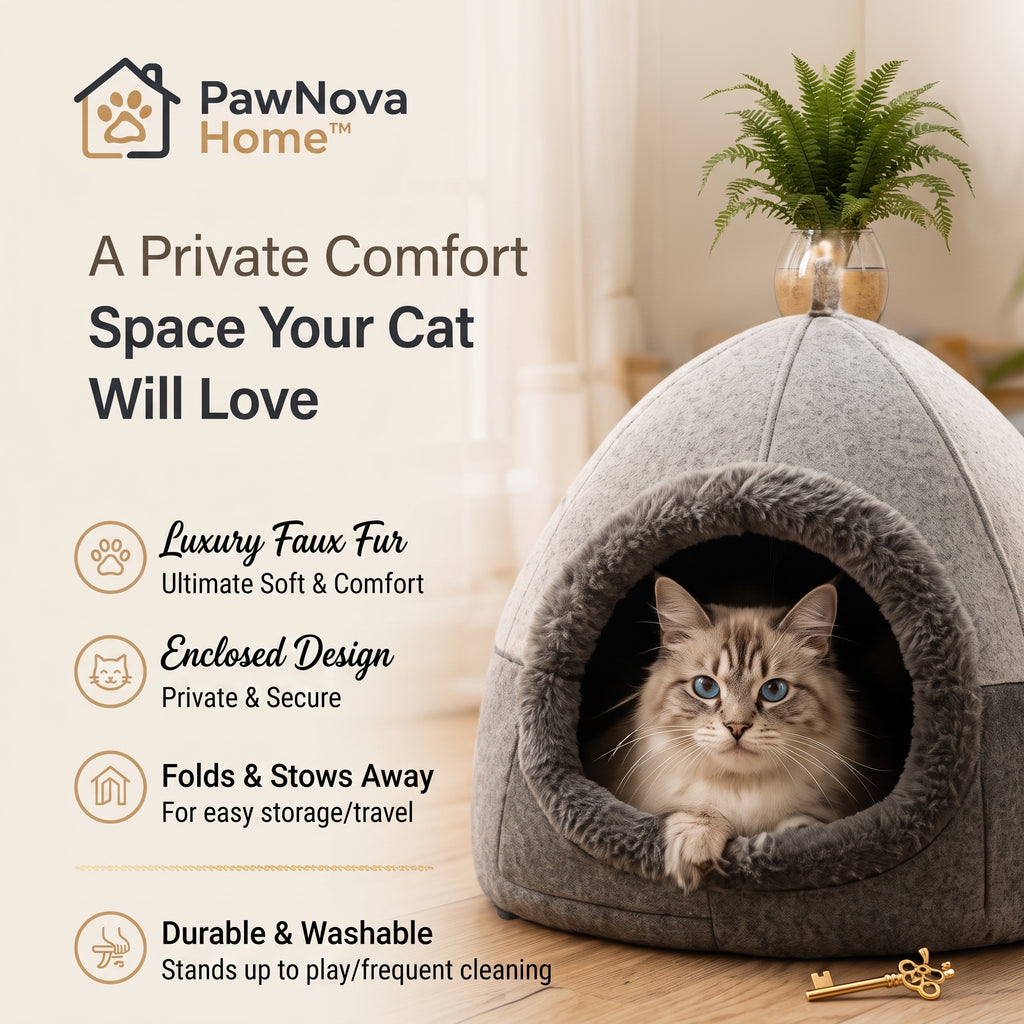 PawNova Home™ CozyHaven Premium Cat Cave Bed