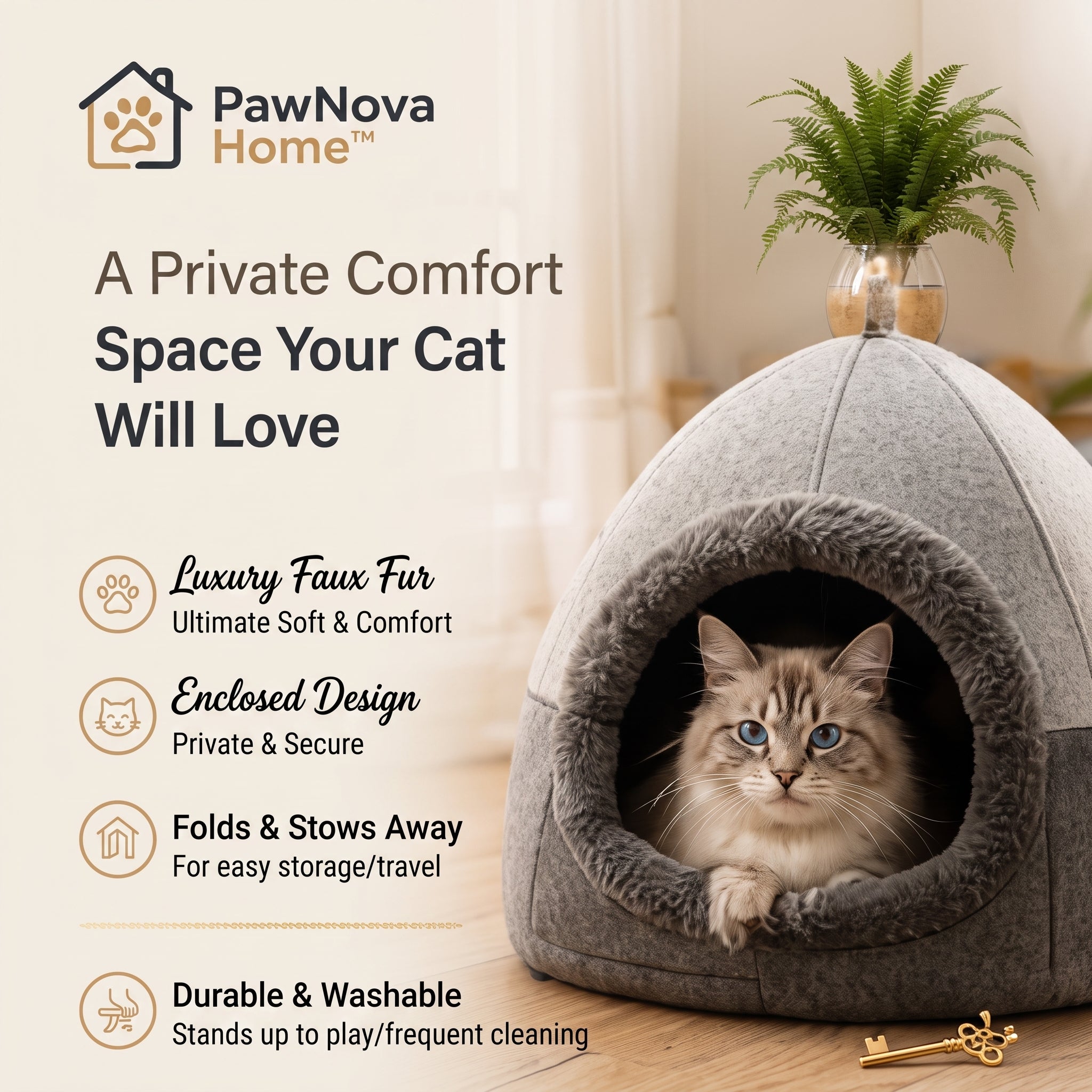 PawNova Home™ CozyHaven Premium Cat Cave Bed