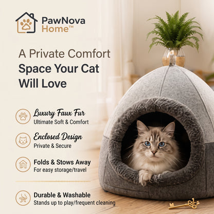 PawNova Home™ CozyHaven Premium Cat Cave Bed