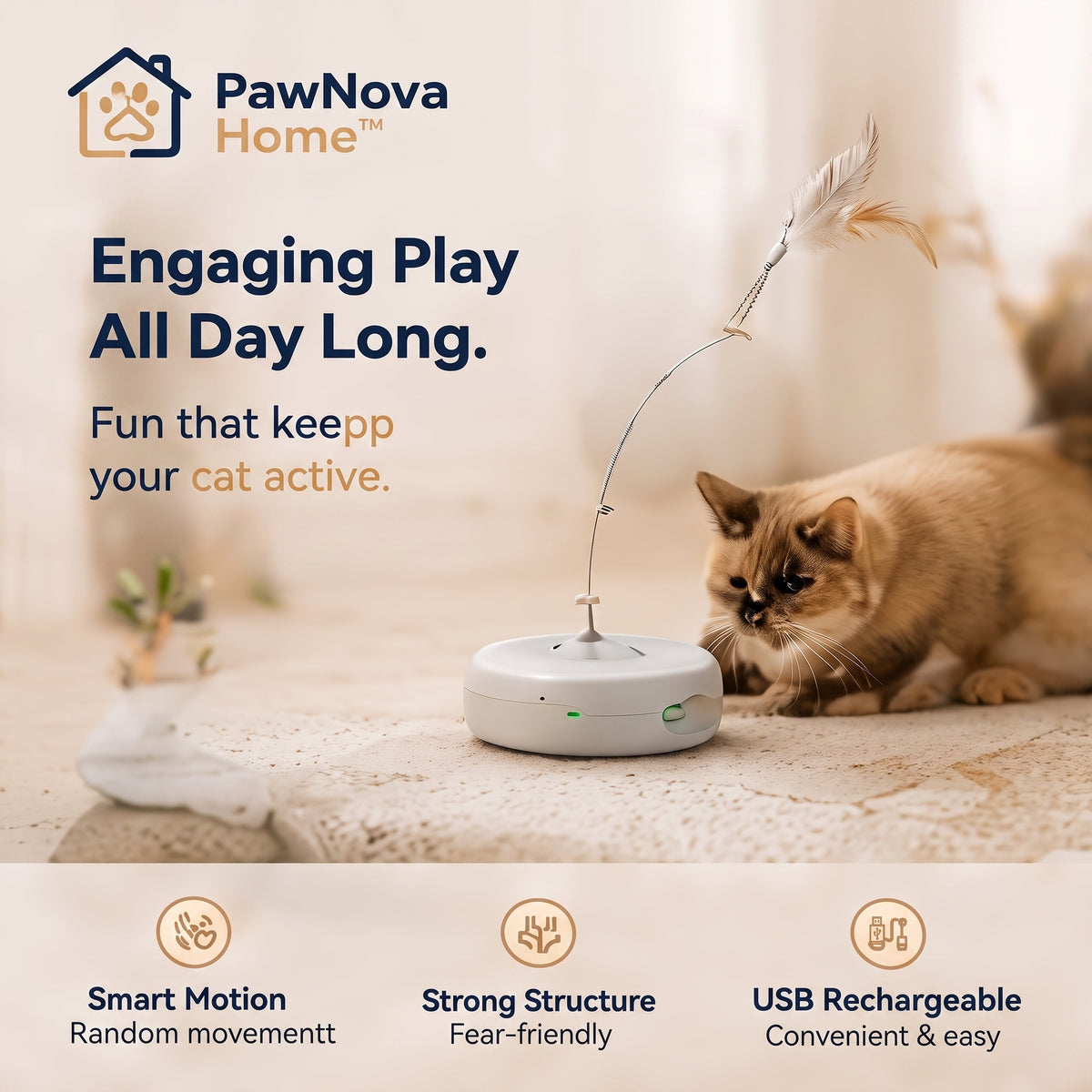 PawNova Home™ SmartPlay Interactive Cat Toy