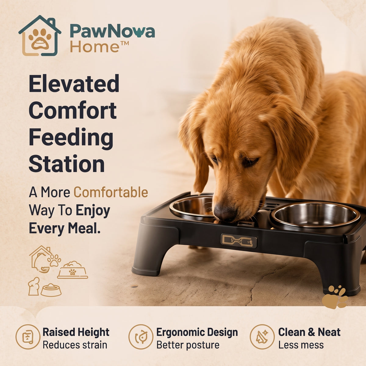 PawNova Home™ Elevated Comfort Feeding Station