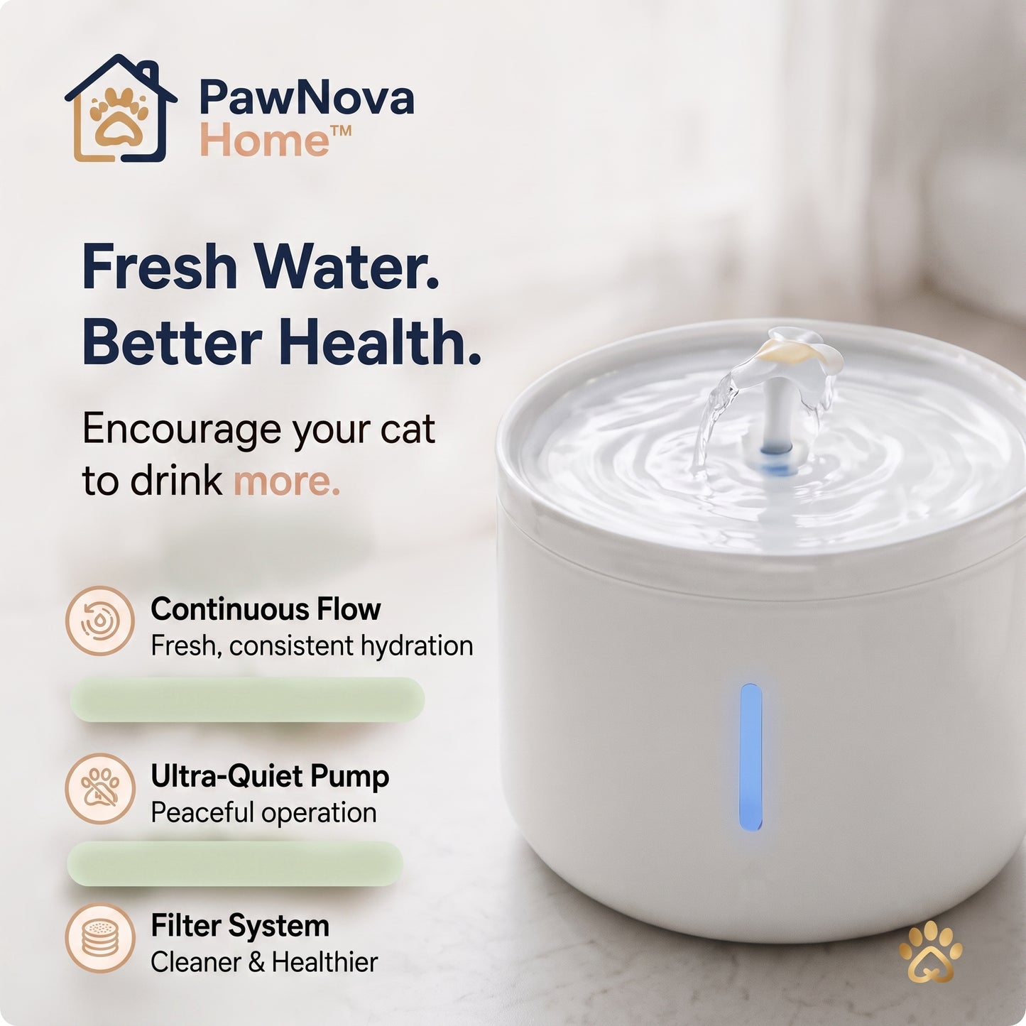 PawNova Home™ AquaFlow Smart Cat Water Fountain