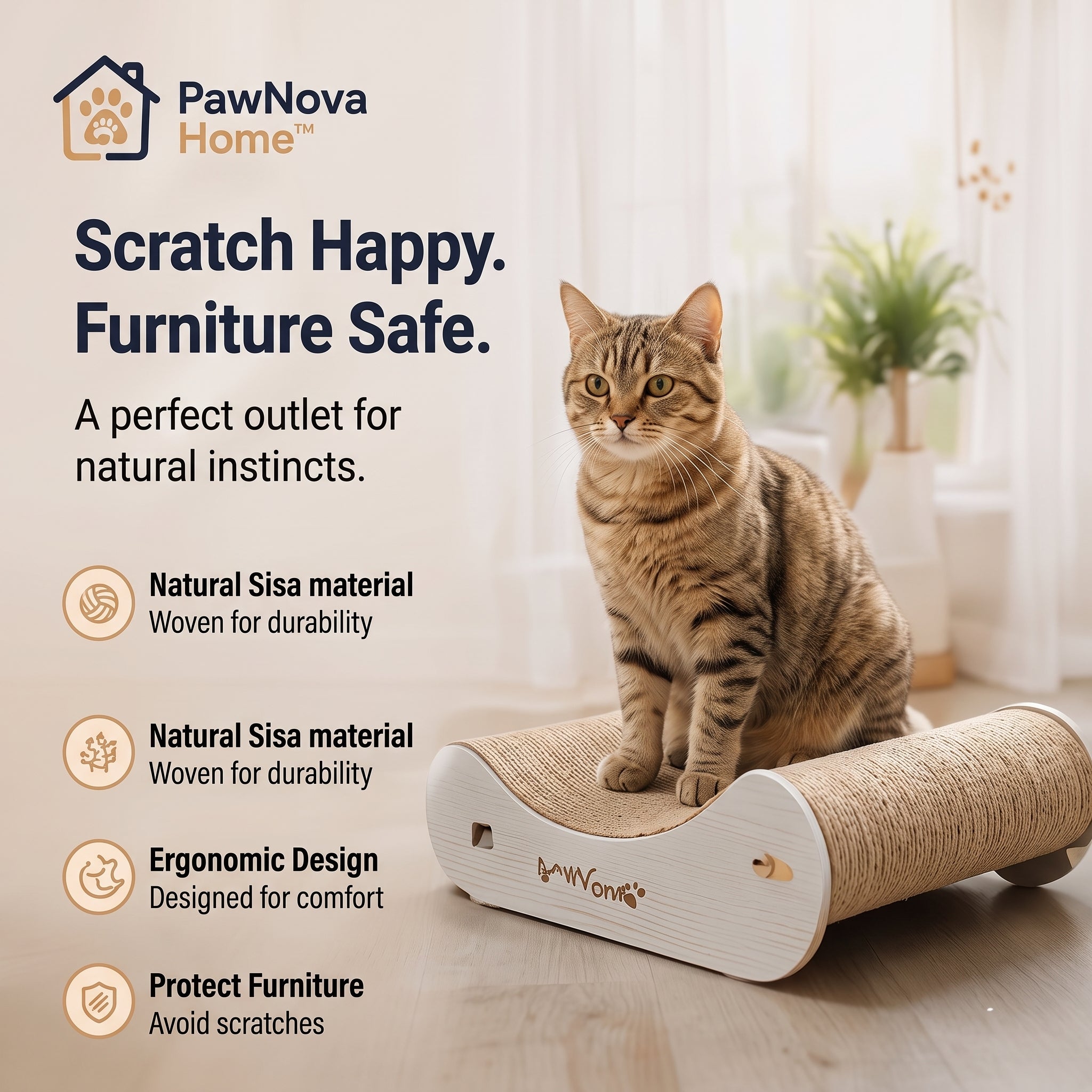 PawNova Home™ ScratchSafe Natural Cat Scratching Pad